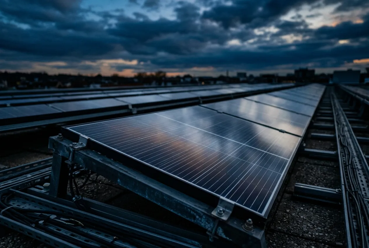 Installateur posant un panneau solaire sur un toit